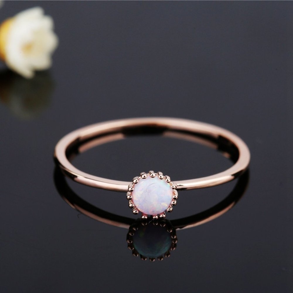 Opal Rose Gold Dainty Stone Ring - Picture 7 of 7